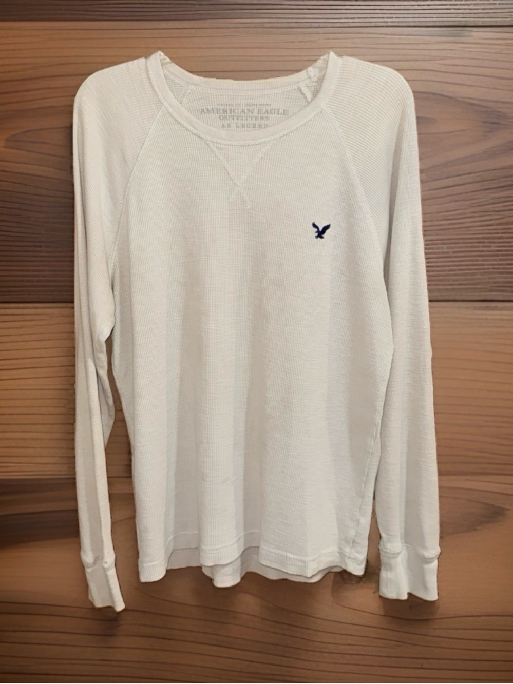 American Eagle Outfitters Men’s Cream Waffle Knit Long-Sleeve Shirt-XL-GC
